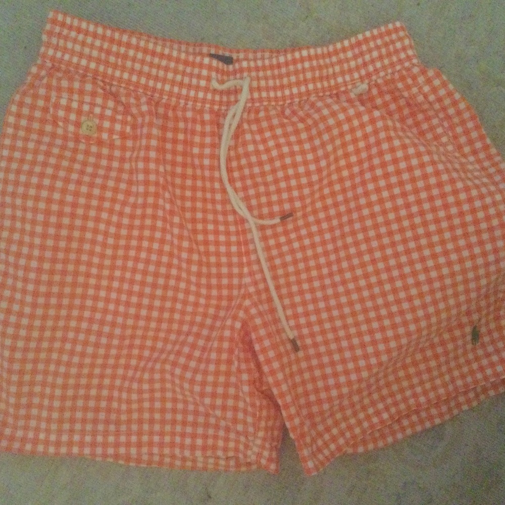 Boys Polo Ralph Lauren Orange Checkered Swimsuit M